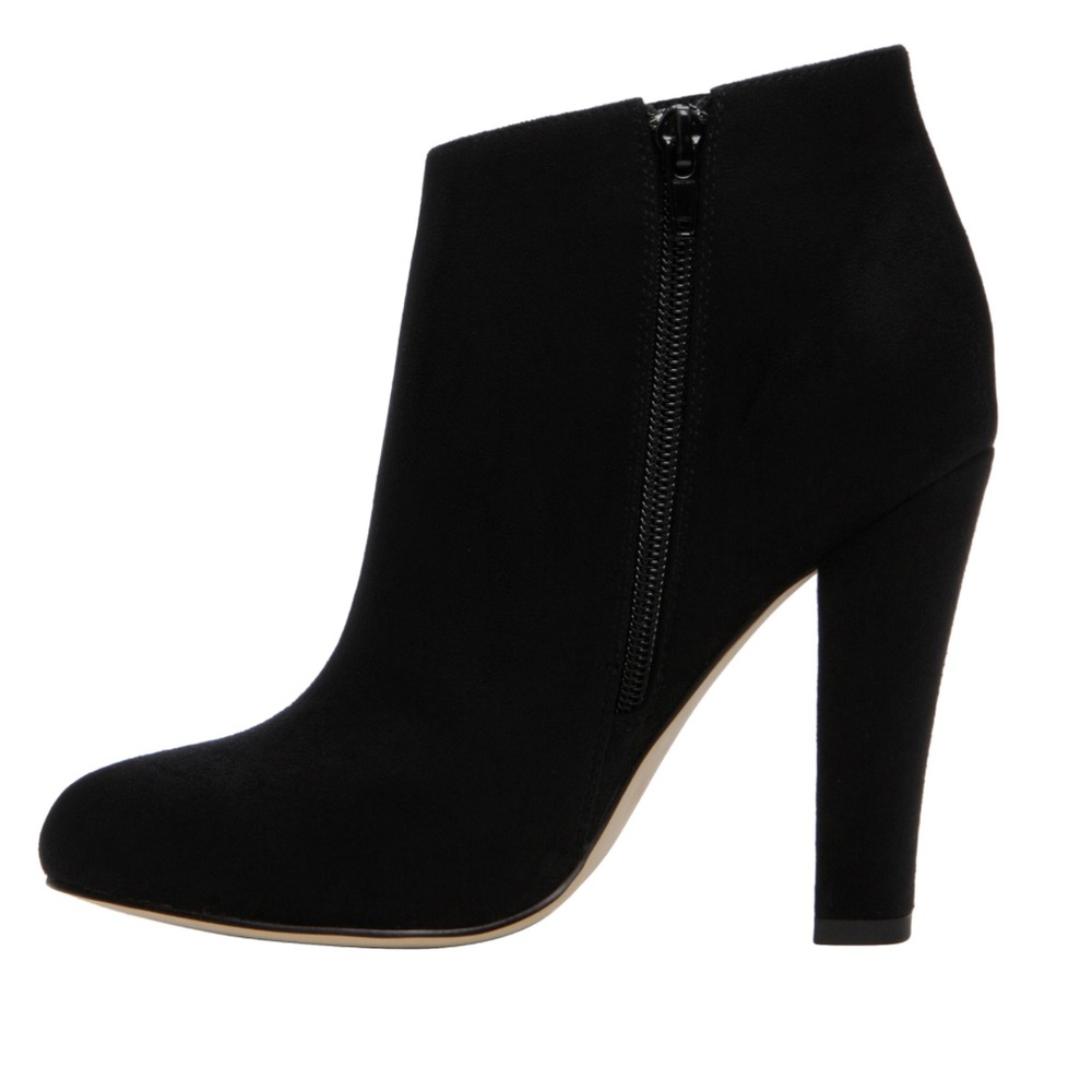 Black Fabric Block Heel Round Toe Ankle Bootie - Picture 3 of 5